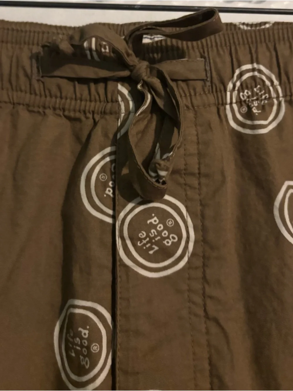 Life is Good Mens Sz XL‎ Khaki Logo Pajama Pants Drawstring Elastic Waist Cotton